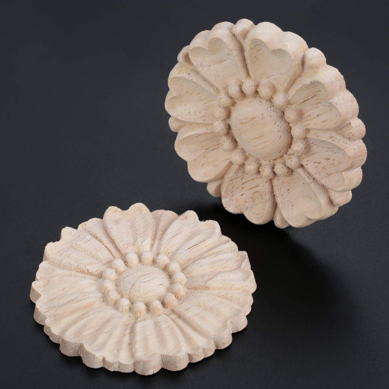 MUXSAM 5-Pack Unpainted Round Wood Carved Applique Onlay Decals for Cupboard Dresser Bed Furniture Crafts Decor(8cm/3.15") - Image 5